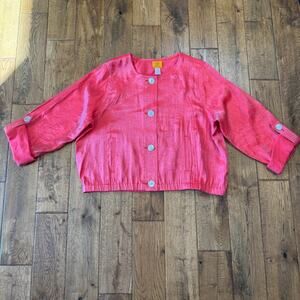 Ruby Rd. "Bright Shiny Coral" Blazer Jacket Button Up Roll Tab Sleeve Sz 16